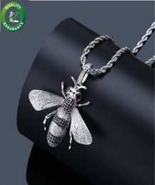 Iced Out Pendant Hip Hop Jewellery Micropave Simulated Diamond CZ Bling Bee Pendant Necklace with Rope Chain for Men Luxury Designer5076129