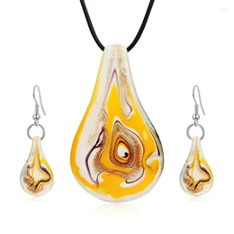 Pendant Necklaces Handmade Millefiori Inspiration Lampwork Glass Leaf Water Drop Murano Earrings Necklace Jewellery Set