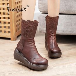 Boots Real Leather Short Boots Women Fashion Platform Warm High Heel Winter Shoes Woman Casual Daily Boot Footwear A19076