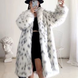 Faux Fox Fur Plus Size Coat Mid Length Long Sleeve Jacket Casual Loose Cardigan Fur Coat Women White Fleece High Quality Coat 231228