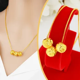 Pendant Necklaces Hard Gold Frosted Transfer Bead Necklace Female Imitation Box Chain Gold-plated Collarbone