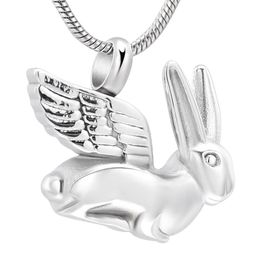 Cremation Pendant Keepsake Necklace Ashes Holder Stainless Steel Rabbit With Angel Wings Urn Funeral Memorial Jewelry1994