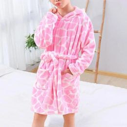 Women's Sleepwear Plush Loungewear Tie-in Waist Cardigan Hooded Printing Belt Everyday Wear Various Styles Girl Coral Fleece Bathrobe