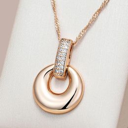 Pendant Necklaces Kinel Fashion Glossy Geometry Round Necklace For Women Full Natural Zircon With 585 Rose Gold Color Daily Fine Jewelry