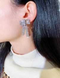 Whole style ins fashion luxury designer super glittering diamonds zircon cute lovely bow stud earrings for woman girls47870016511041