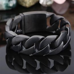 8 7'' 24mm 173g Heavy Men Curb Cuban Link Stainless Steel Matte Black Bracelet Never Fade Bling Jewlery For XMAS Birth279r