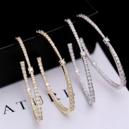 Europe and America Persoonaltiy Earrings 18K Yellow White Gold Plated Full CZ Earrings for Girls Women for Party Wedding325h