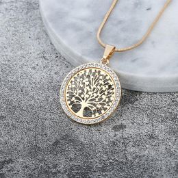 Tree of Life Crystal Round Small Pendant Necklace Gold Silver Rose Colours Elegant Women Jewellery Gifts257q
