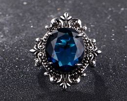 Big Peacock Blue Sapphire Rings for Women Men Vintage Real Silver 925 Jewelry Ring Anniversary Party Gifts2084518