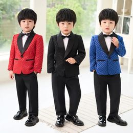 Children s Formal Plaid Suits Set Autumn Boys Host Party Wedding P ography Dress Kids Blazer Pants Bowtie Clothes 231228