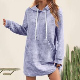Casual Dresses Women'S Pure Colour Hoodie Dress Pocket Daily Plain Large Going Out Fashion Basic Hooded Long Sleeve Loose Fit