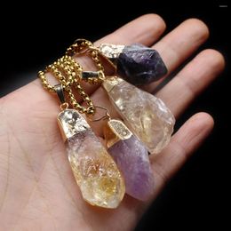 Pendant Necklaces Irregular Natural Crystal Amethysts Quartz Rutilated Necklace Stainless Steel Metal For Women Jewelry Accessories