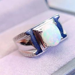 Cluster Rings Men Ring Natural Real White Opal 925 Sterling Silver 7 9mm 1.1ct Gemstone Fine Jewelry For Women L231090