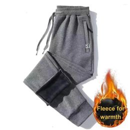 Men's Pants Men Casual Trousers Thick Plush Winter With Drawstring Waist Zipper Pockets Loose Wide Leg Ankle-banded For
