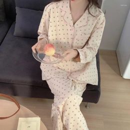 Women's Sleepwear Sweet Style Long Sleeved Pants For Home Wear Floral Pajamas Women Retro Interior With Loose Casual Fit Turn Down Collar