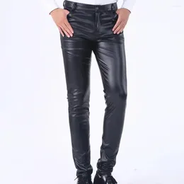 Men's Pants Men Faux Leather Classic Fit Slim With Pockets Breathable Mid Waist For Streetwear