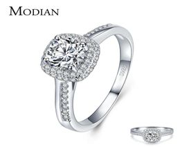 Modian Genuine 925 Sterling Silver Round Clear Cubic Zirconia Engagement Rings For Women Wedding Promise Statement Jewelry Gift6690635