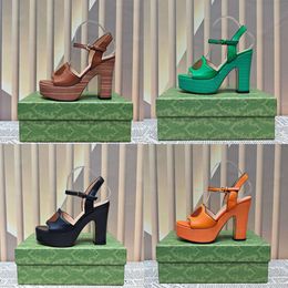 Platform Sandals Designers Women High Heels Fashion Hollowed Leather Sandal Heel 12cm Adjustable Summer Beach Party Shoes With Box Dust Bag 507