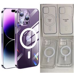 2024 Hot-selling High Quality Acrylic Magnetic Magsofe Transparent Shockproof Phone Case for iPhone 15 14 13 12 11 Pro Max S22 S23 With Retail Package