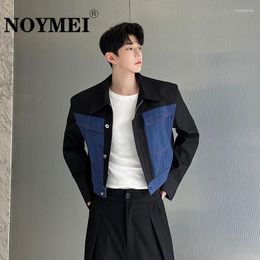 Men's Jackets NOYMEI Autumn Short Jacket Denmim Patchwork Silhouette Fashion Korean 2024 Contrast Color Casual Lapel Male Coat WA2255