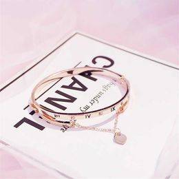 Gold Whole- Stainless Rose Steel Bracelets Bangles Female Heart Forever Love Brand Charm Bracelet For Women Famous Jewelry336c
