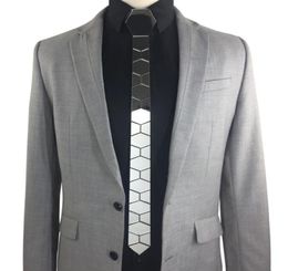 Neck Tie Set GEOMETIE Handmade Skinny Hexagonal Silver Tie Honeycomb Shape Necktie for Men Fashion Wedding Accessory Fashion Jewel2071472