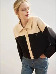 EOS 2023 Brand S Knitted Cardigan Women Commute POLO Collar Singlebreasted Splicing Fashion Short Knit Coat Sweaters 231228