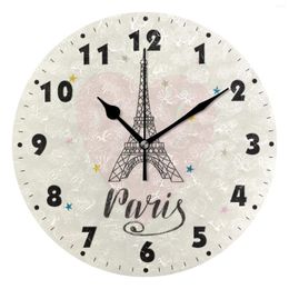 Wall Clocks Paris Eiffel Tower Round French Style Silent Hanging Watch 25cm Wooden Clock For Living Room