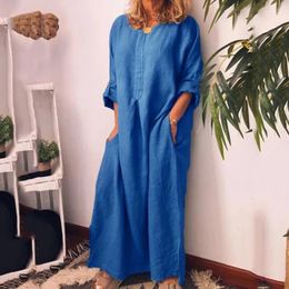 Casual Dresses Women's Long Shirt Kaftan Dress With Pocket 2023 Summer Women Solid Colour Oversized Cotton Linen Maxi Loose
