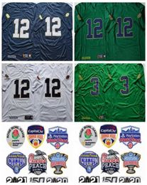 College 12 Tyler Buchner 3 Joe Montana Jerseys University Football Green White Navy Blue Away All Stitched For Sport Fans High1534425