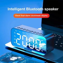 Computer Speakers Wireless Bluetooth Speaker Mini Portable Mirror Dual Alarm Clocks LED Music Player FM Radio Desktop Alarm Clock Speaker New