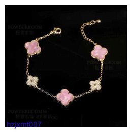 Sfug Charm Bracelets Clover Bracelet Bangle Jewelry Pink Plate Four Leaf Grass Micro Inlaid with Zircon Small Fresh Sweet and Lovely Womens Lux