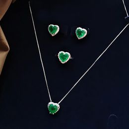 Arrival Sterling Silver 925 Jewelry Set Emerald Gemstone NatuRal Stone Necklace Earrings Ring Wedding Engagement Jewellery293l