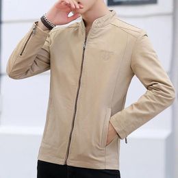 Men's Jackets Spring Autumn Solid Color Standing Collar Slim Fit Embroidery Jacket Male Fashion Sports Casual Versatile Tops Coat