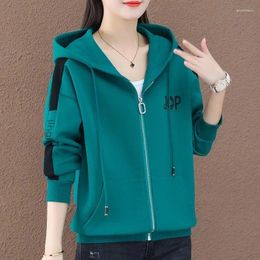 Women's Jackets Office Lady Clothing Zipper Ladies Long Sleeve Casual Coat Hooded Sweatshirts Patchwork Autumn Winter Thin
