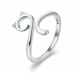 Fashion Cute 925 Sterling Silver Cat Shaped Kitten Pet Adjustable Band Wrap Finger Ring For Girls Christmas Gifts37076193263141