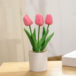 Decorative Flowers Simulation Tulip Pink Yellow Artificial Potted Fake Plastic Plants For Home Desktop Wedding Party Office Decoraction