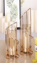 Golden Iron Holder European geometric Candlestick Romantic Crystal Candle Cup Home Table Decoration T2006247574712