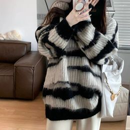 Women's Sweaters French Lazy Wind Colour Block Stripe Knitted Tops Autumn Winter Big Size Loose Ladies Knitwear Korean Sweater Pullover