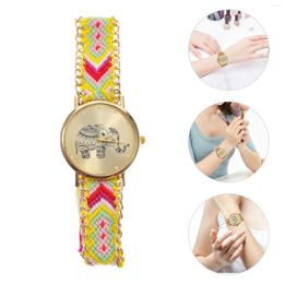 Wristwatches Elephant Watch Womens Bands Ethnic Braided Hand Woven Rope Quartz Material Miss Wrist