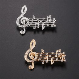 Rhinestones Musical Note Brooches Gold Silver Colour Brooch For Women Men Coat Sweater Suits Bags Pins Jewellery Accessories Gifts