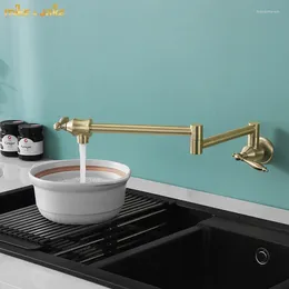 Kitchen Faucets Gold Brushed Wall Tap Singe Cold El Single Sink Semi Floding Faucet