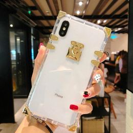 Designer Fashion Square Clear Cell Phone Cases Bling Metal Crystal Cover Protective shell For iPhone 13 12 11 Pro Max XR XS 8 7 6 8501960