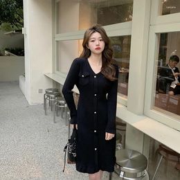Casual Dresses Large Size Women's 2023 Knitted Collar Dress French Fashion Slimming Match With Coat Mid-Length Bottoming Skirt