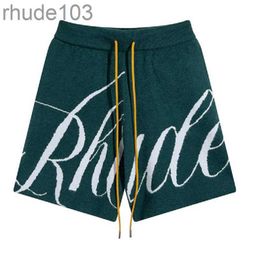 Rhude Shorts Designer Mens Rhude Lettering Jacquard Knitted Wool Casual Men Women Sport Running Home Outdoor Pants Holiday Leisure N8MY