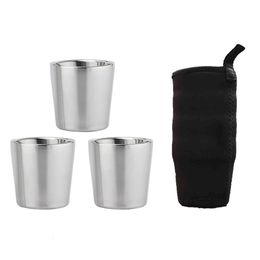 1/2set 175ml Portable Mug Double Layer Stainless Steel Camping Cup Mug Camping Hiking Coffee Tea Cup Sets Beer Cup 231228