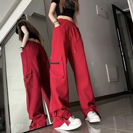 Women's Pants 2023 Arrival Red Vintage Loose Casual For Women American Street Style Wide-Leg Straight Leg Trousers