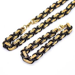 Necklace Earrings Set AMUMIU 40-90cm Jewelry Two Tone Gold Black Color Trendy 8MM Byzantine Link Chain And Bracelet HTZ054