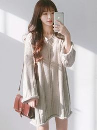 Ribbed Mini Sweater Dress Women's Clothing Loose Plus Size Winter Dresses Korean Ladies V-neck Knitted Dress 231229