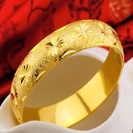 Thick Bangle 15mm Wide 18k Yellow Gold Filled Star Carved Womens Bangle Wedding Jewellery Gift Dia 60mm338o